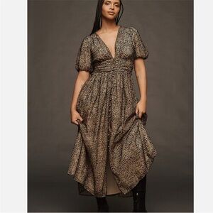 Anthropologie Katerina Brown and Black Leopard Midi Dress NWT